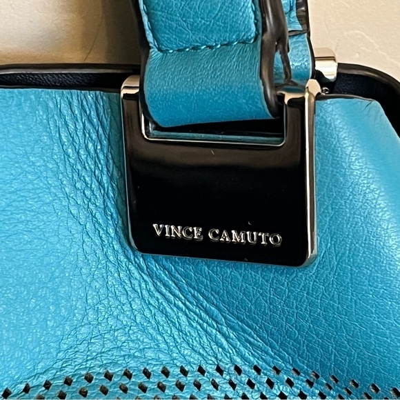 Vince Camuto Beatt blue Moon perforated leather satchel bag with strap EUC - Picture 7 of 16